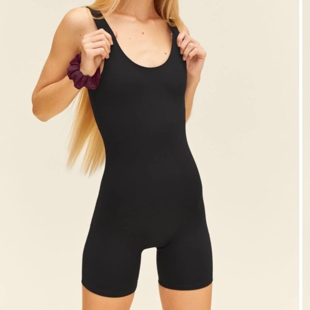 Girlfriend Collective Black Bike Unitard Romper Athletic Workout
